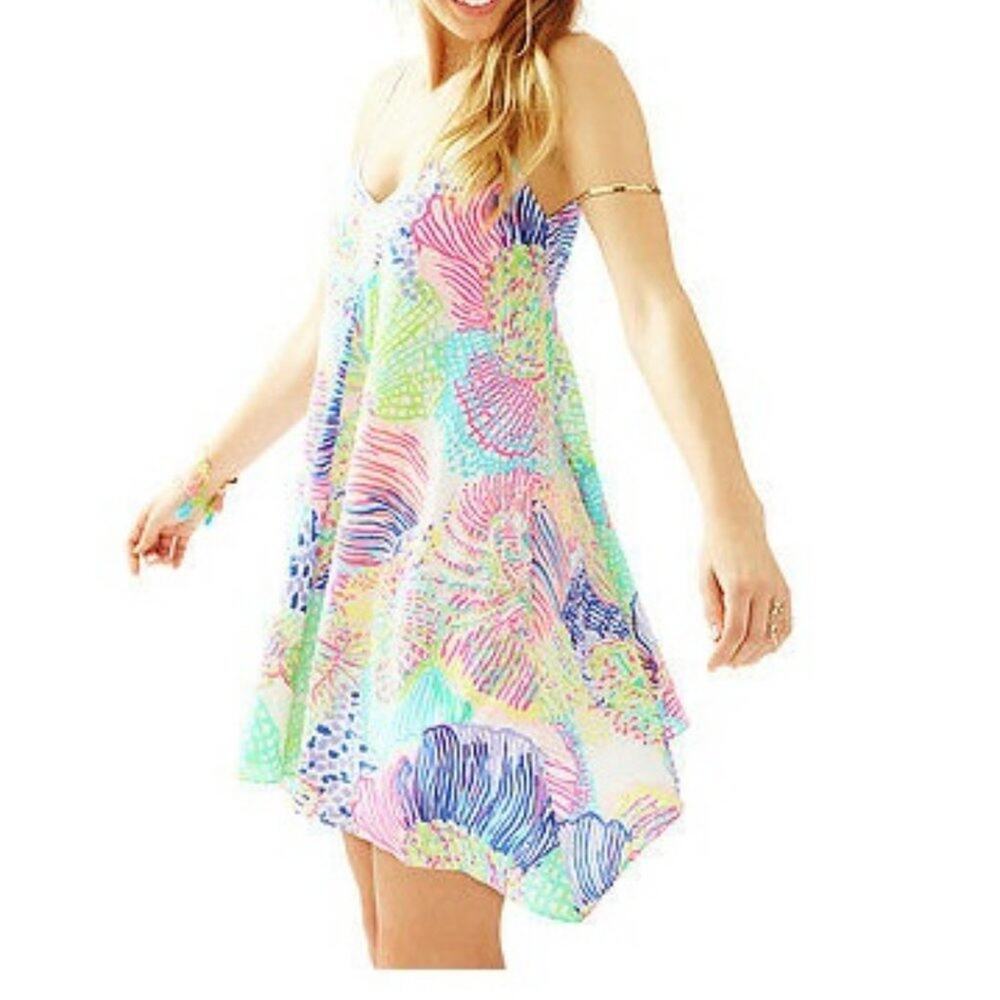 Lilly Pulitzer Clara Multi Roar of The Seas Asymmetric Hem Slip Dress Size S